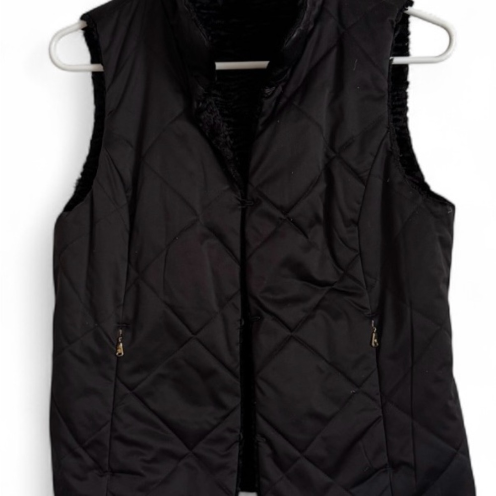 Ralph Lauren Reversible Black Quilted Vest. Size Petite Medium